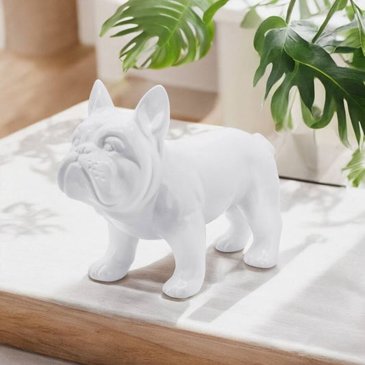 Adorno French Bulldog de ceramica blanca 30cm