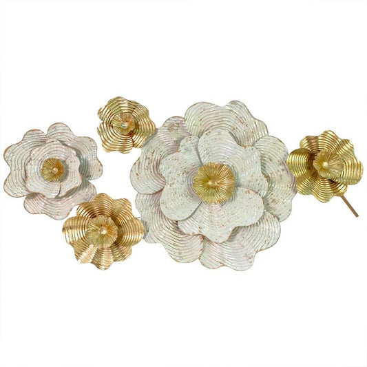 Adorno de pared Flowers blanco/dorado 121x55cm