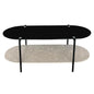 Mesa De Centro Doble Nivel Top De Vidrio Negro 8mm Base Mdf Gris Y Patas De Hierro Negro