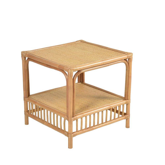 Mesa De Noche Naim Tejido De Rattan Con Estantes Cafe Miel