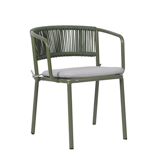 Silla De Exterior  C/brazos Aluminio Color Verde Oscuro Con Cojin Blanco