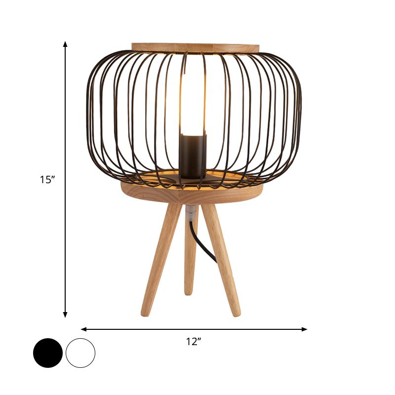 Lámpara De Mesa Estante Negra Base Madera